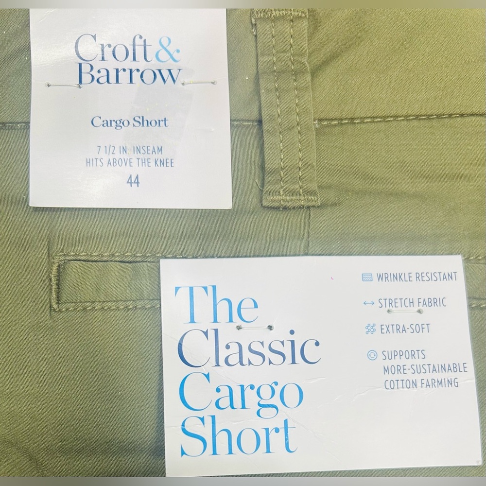 NWT Men’s Croft & Barrow SZ 44 olive green cargo shorts/waist 44”-46” - Picture 4 of 6